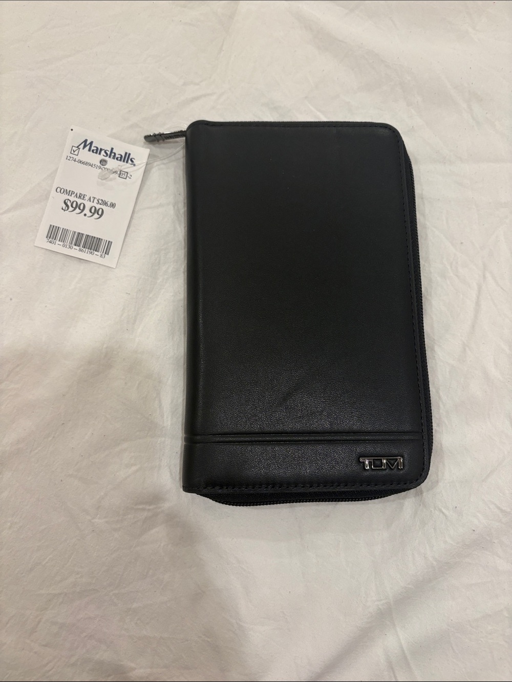 Tumi Black Leather Zip-Around Travel Wallet